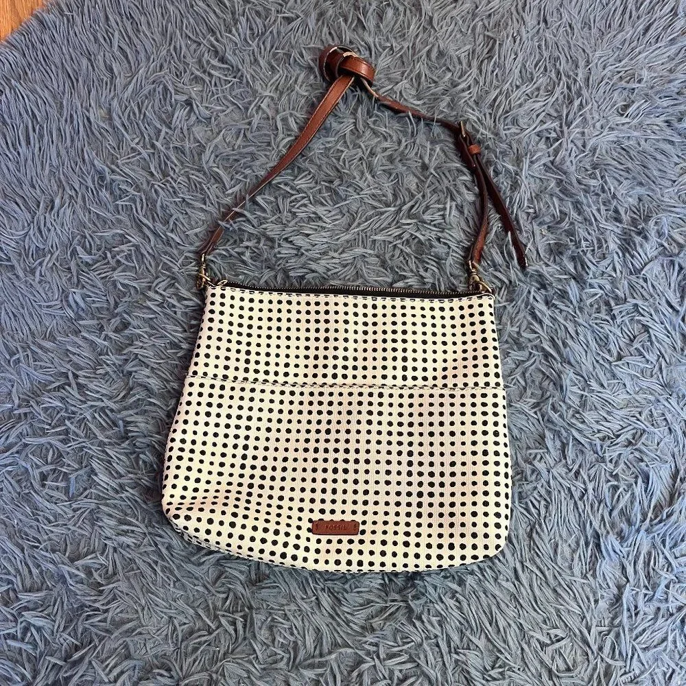 Fossil Leather Polka Dot Crossbody Bag